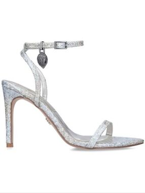 Kurt Geiger Shoreditch Silver Glitter Heeled Sandals 38.5